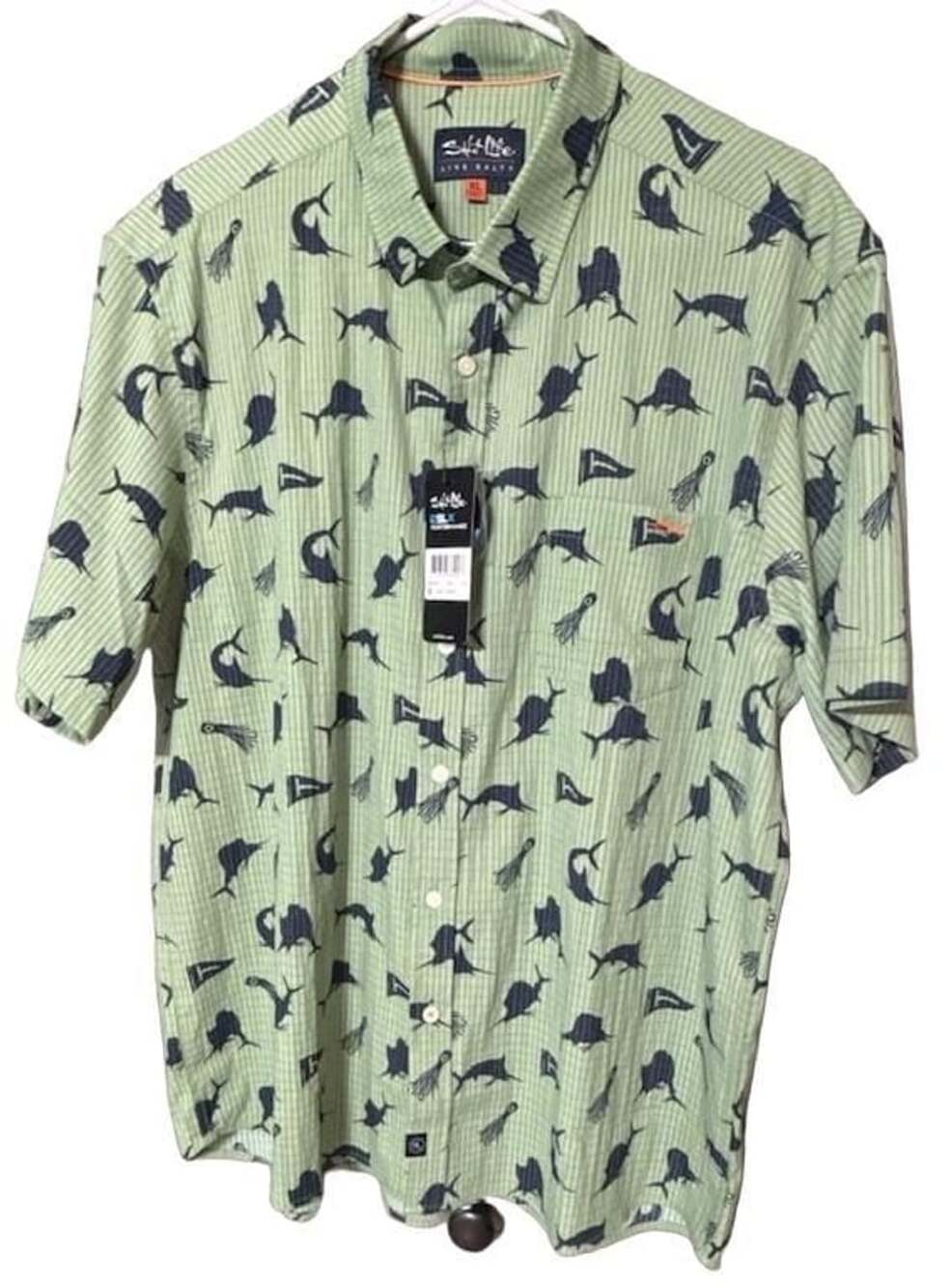 Salt Life SLX Performance Short Sleeve Shirt Size XL Kelp Green Fish Print